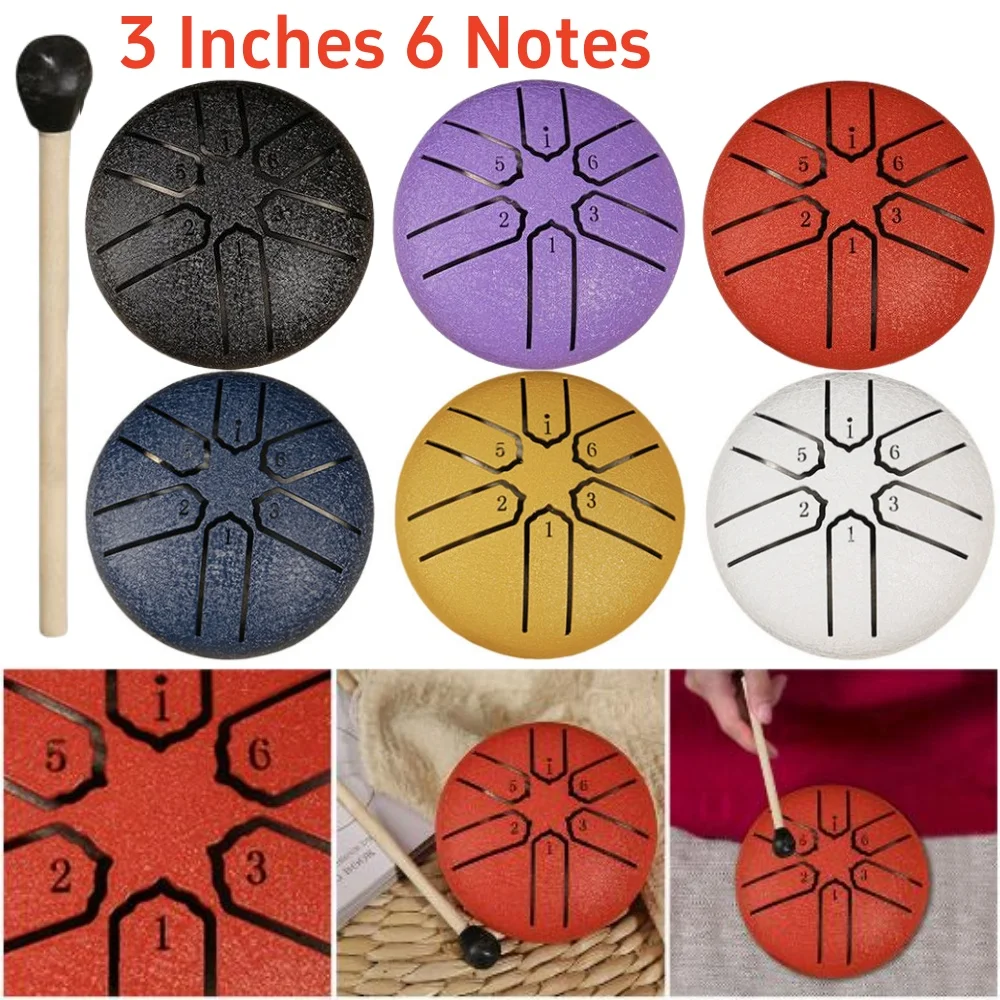 3 Inches 6 Notes Steel Tongue Drum Rain Drum for Outside Mini Handpan Drum Ethereal Drum Yoga Meditation Percussion Instrument