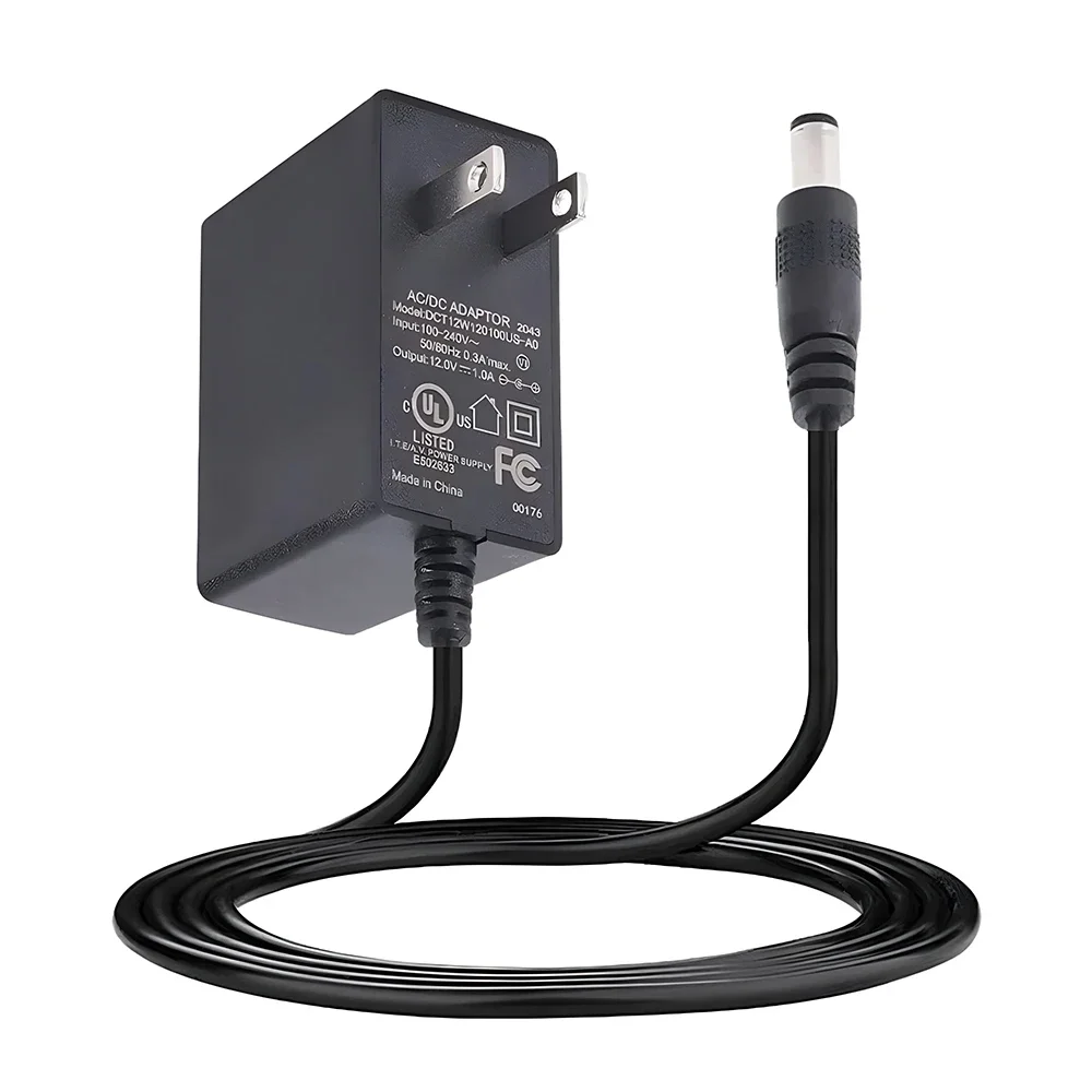 US EU Wall Plug Power Adapter 12V 1A with 5.5/2.1 DC Male Barrel Connector Switching Power Supply 1.5 Meters Cable UL Listed