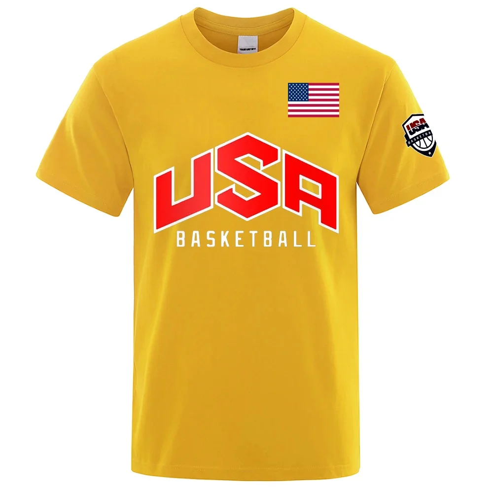 

USA Basketballer Printed Street Casual T-Shirts Men Loose Oversize Clothing Breathable Cotton Short Sleeve Fashion Hip Hop Tees