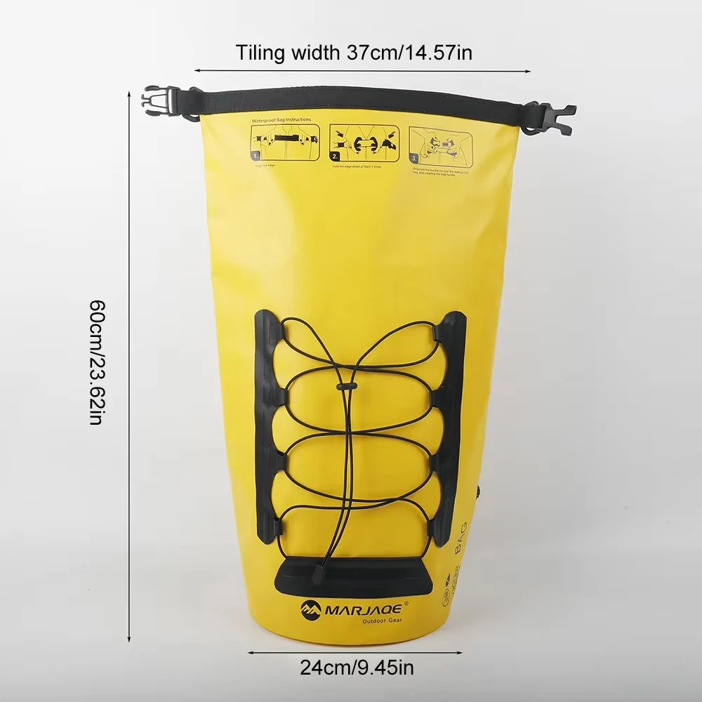 20L Waterproof Daypack with Adjustable Straps Foldable Top Loader PVC Material for Rafting Fishing Camping Outdoor Activities
