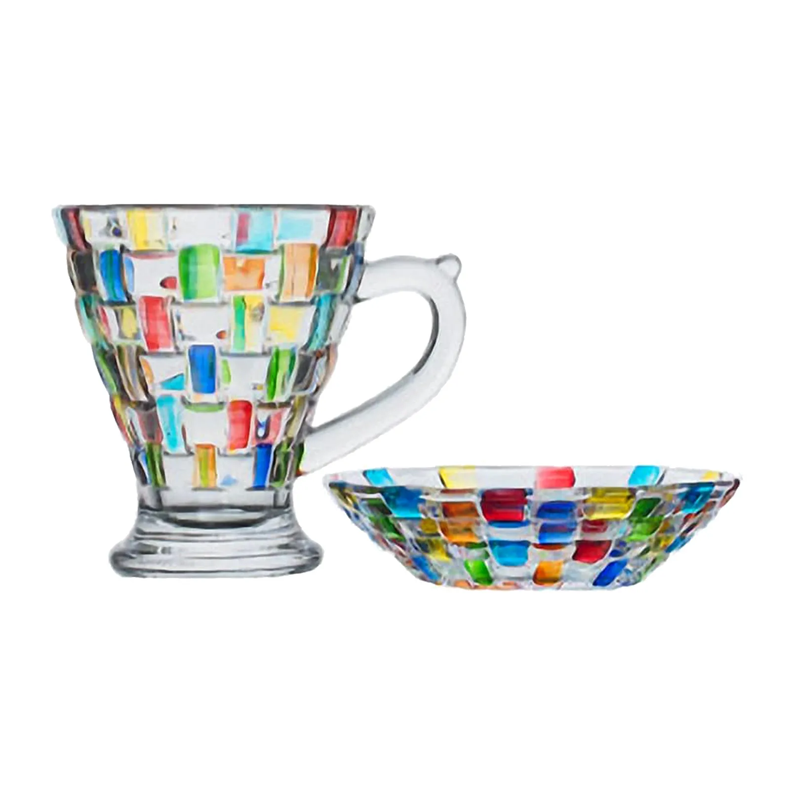 115Ml Hand Painted European Style Coffee Mug Colored Glass Vintage Design Painted Glass Cup for Hot Cold Beverages