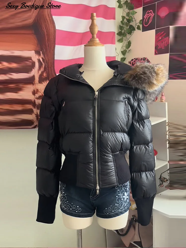 Chaqueta de algodón con costura de título para mujer, abrigo de manga larga con cuello de piel sintética, abrigos desmontables ajustados, prendas de vestir para señora nueva 2025