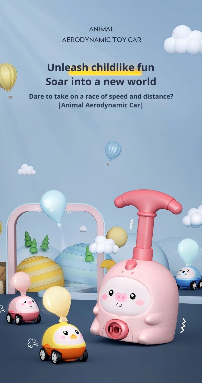 Kid's Blow-up Balloon Launcher Toy Inertial Aerodynamic Balloon Car Scientific Educational Toy Birthday New Year Christmas Gifts