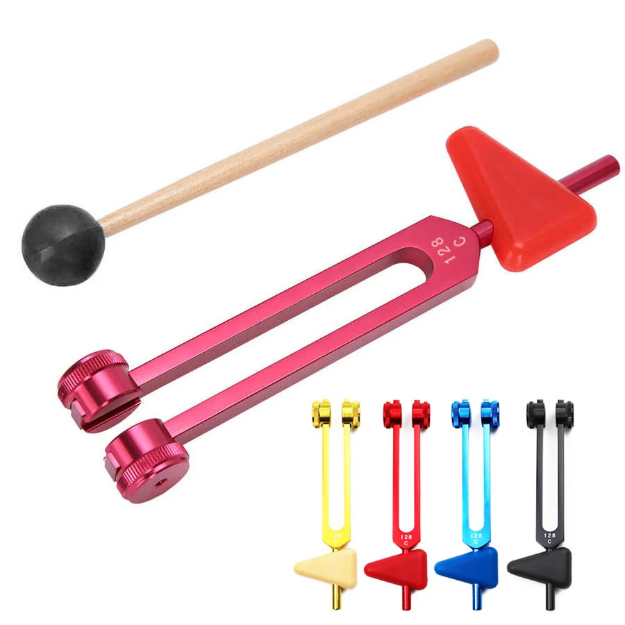 Neurological 128Hz Chakra Tuning Fork with Triangle Percussion Taylor Reflex Hammer Stick for Sound Healing Massager Therapy B2