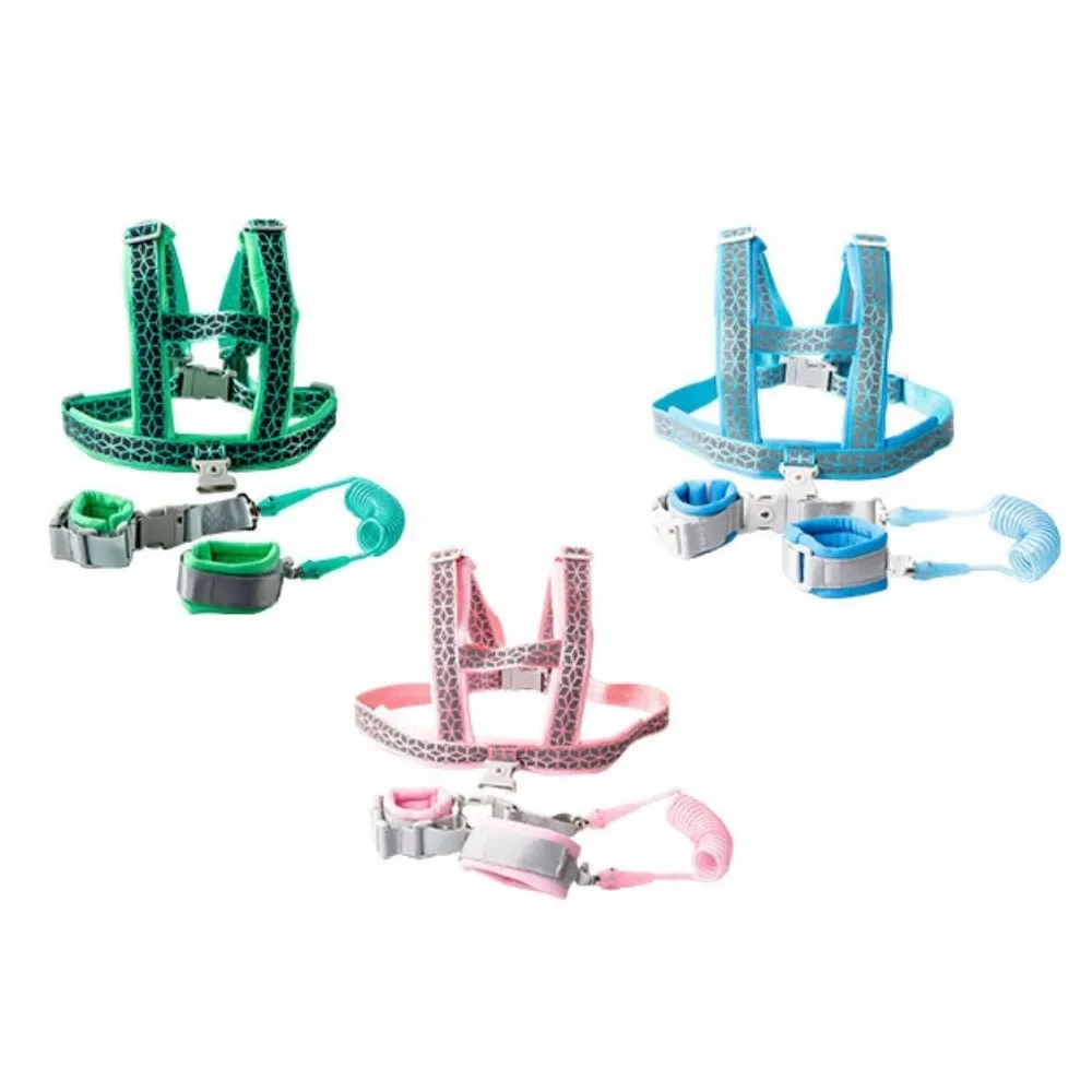 Reflective Child Anti Lost Wrist Link 2in1 2m Loss Prevention Belt with Spring Rope Harness&Bracelet Baby Walking Safety Strap