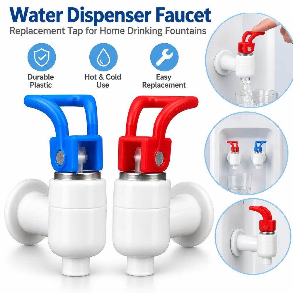 New Plastic Water Dispenser Faucet Push Type Water Tank Drinking Fountain Valve Red Blue Replacement Tap Home Use