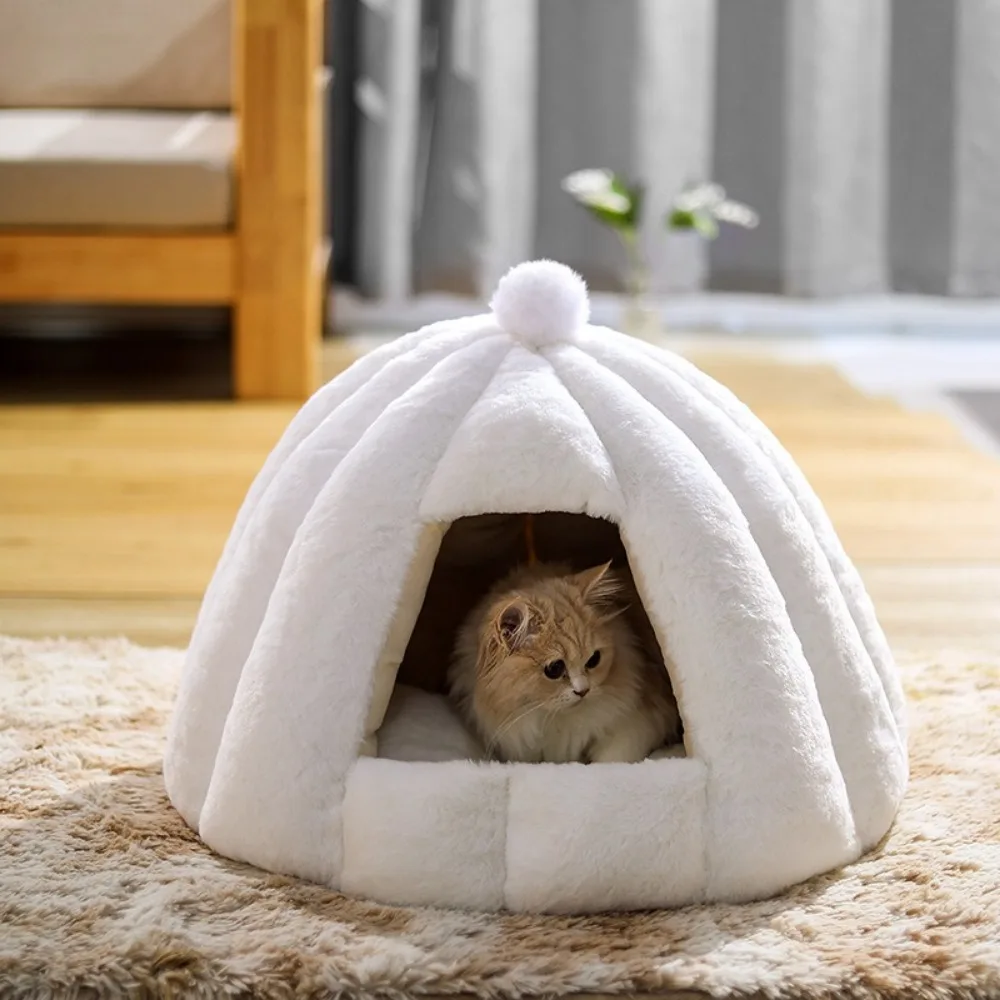 Winter Warm Semi-closed Cat House Removeable Kennel Nest Pet Basket Soft Comfortable Kitten Sleeping Pet Nest Cat and Dog Home