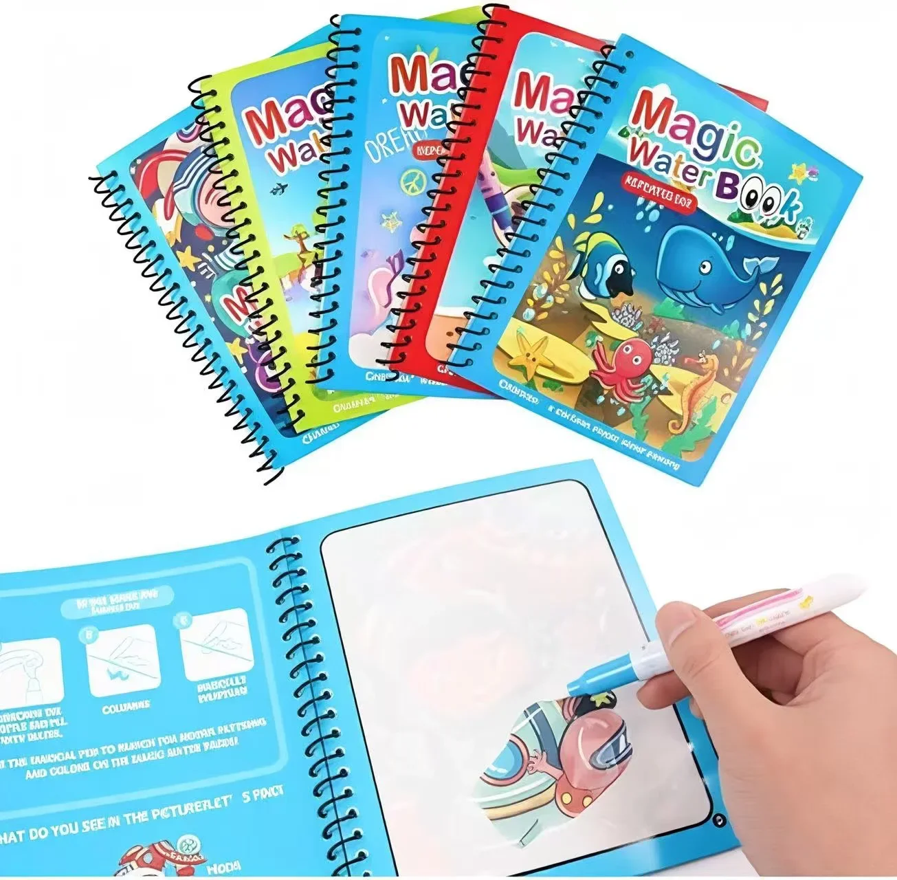 1PC Reusable Magic Water Coloring Book with Pen for Kids Water Painting Drawing Activity Book Early Learning Educational Toy