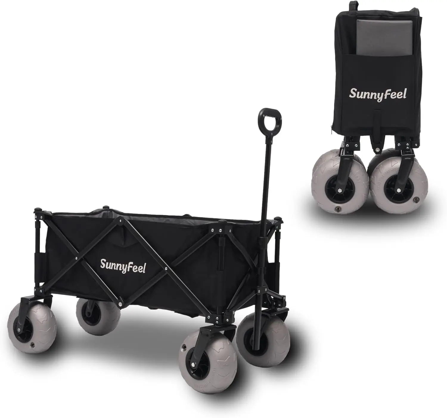 Beach, Camping, Sports and Garden Use, Steel Frame, Black, 550lbs Heavy Duty Folding Wagon with 9\