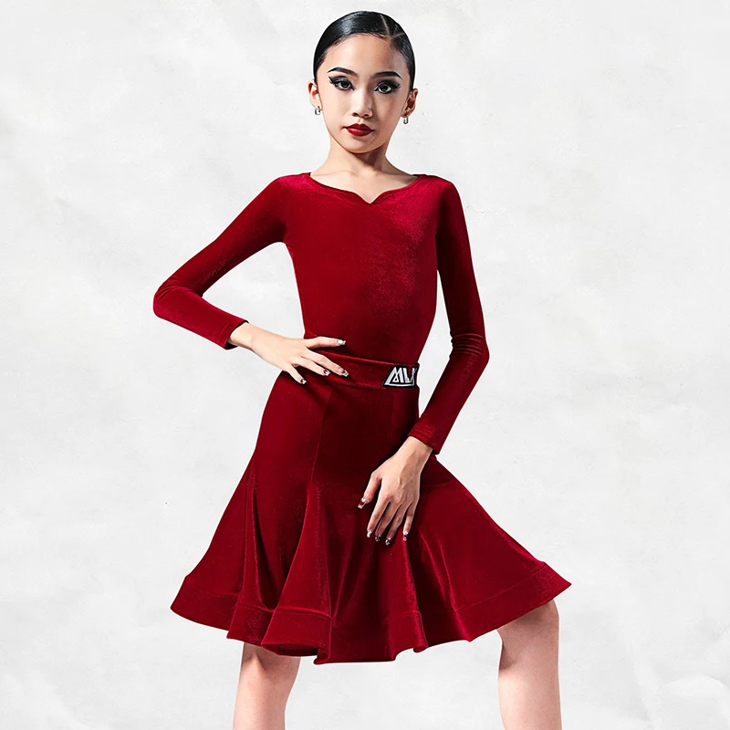 

2024 Velvet Children's Latin Dance Competition Costume Girl's Ballroom Danceing Stage Performance Set Waltz Tango Clothes VBH734