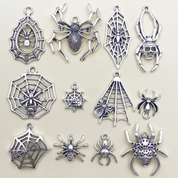 13Pcs Antique Silvery Charms Halloween Spider Web Pendants For Jewelry Making DIY Handmade Findings Crafting Accessory For DIY