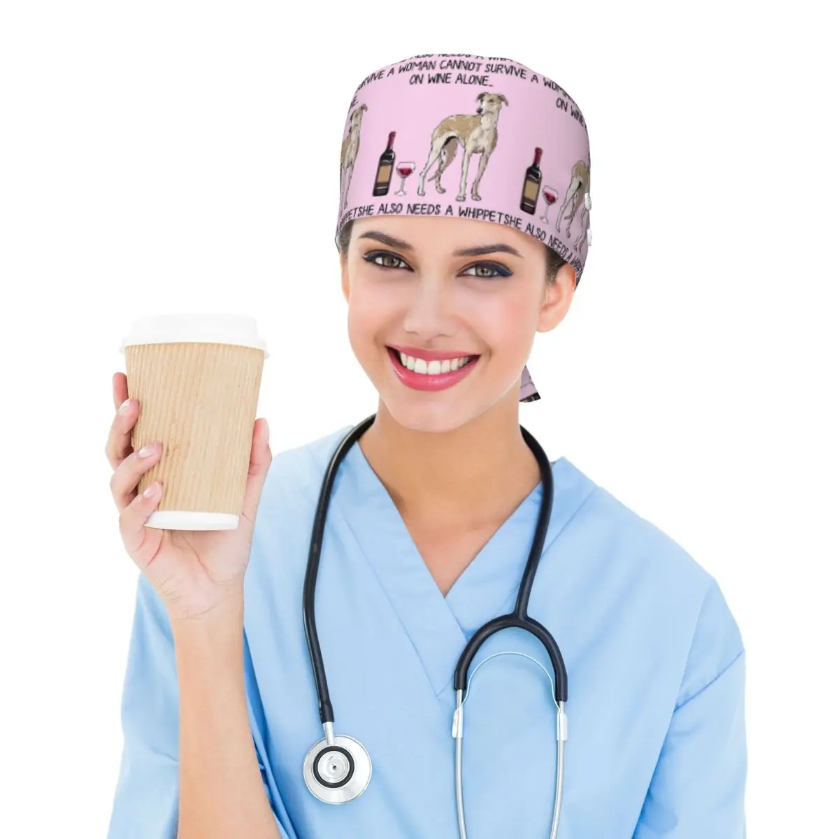 Whippet Dog And Wine Funny Gift For Dog Mom Scrub Hat Doctor Working Surgical Cap Unisex Adjustable Nursing Caps for Dentist