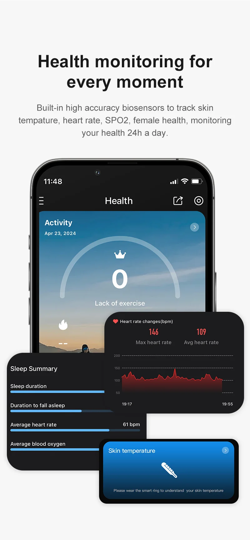 Neue Smart Ring R09 Gesundheit Monitor Multi Sport Modus Haut Temperatur Messung 5ATM Wasserdichte Smart Ring Mit Lade Fall – Detail 8