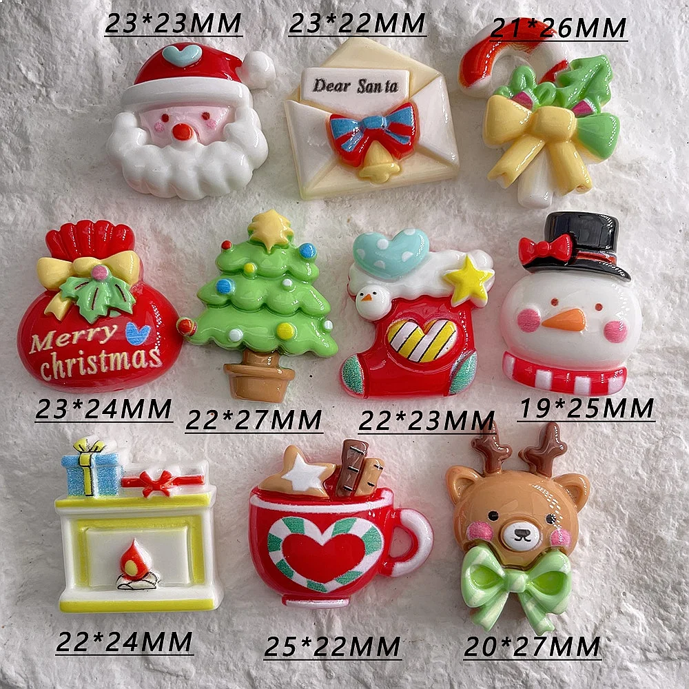 100pcs Resin Flatback Mini Christmas Tree Santa Decor DIY Accessories for Phone Case Hairpin Keychain Earring Scrapbook