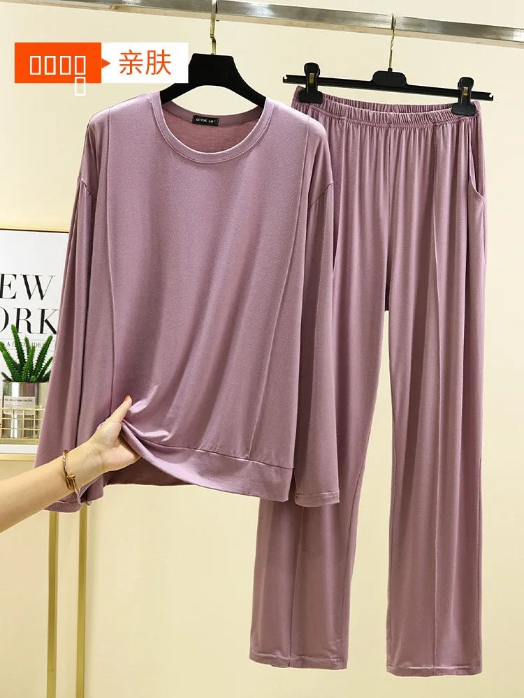 

Modal Spwear Women's Spring Autumn Thin Long Sve Long Pants Set Large Size Summer Loose Skin-friendly Casual Home Clothes