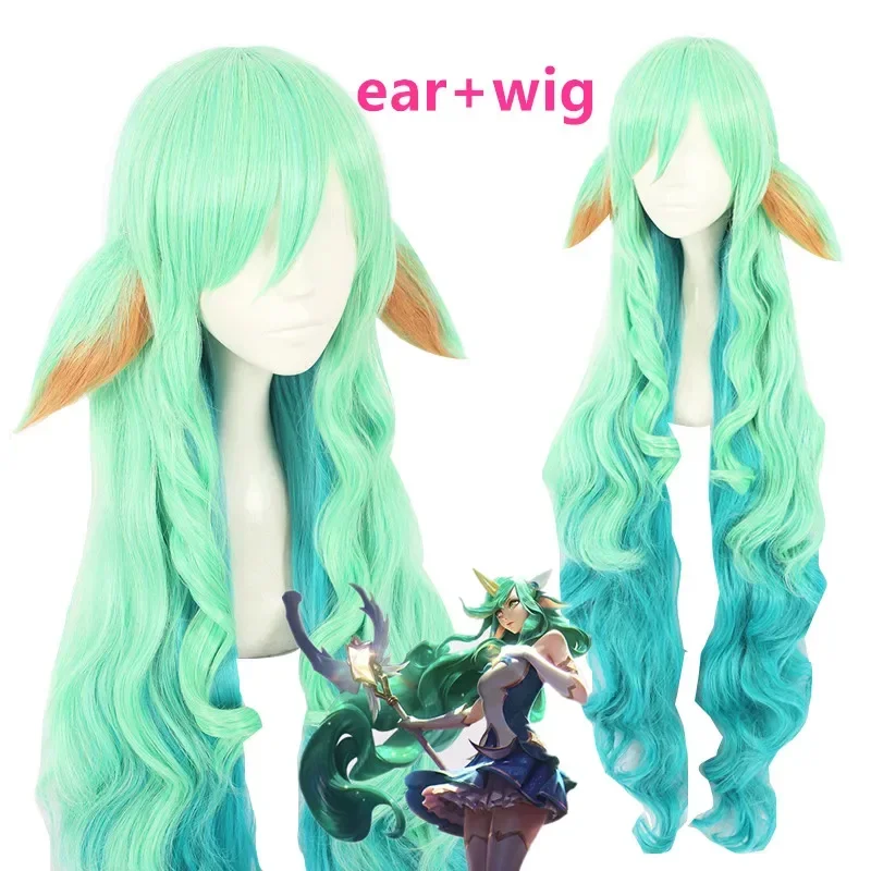 

120cm LOL Soraka Wig Star Guardian Long Green Blue Heat Resistant Synthetic Hair Perucas Cosplay Gift