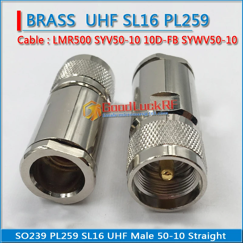 

SL16 PL259 PL-259 SO239 SO-239 M UHF Male Clamp Solder For LMR500 SYV50-10 10D-FB SYWV50-10 Cable Brass RF Coaxial Adapter