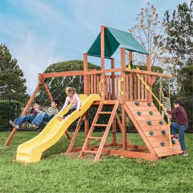 High Quality Wooden Playhouse Swing Kids' Outdoor Playground Set Game House with Ladder Slide for Children's Play