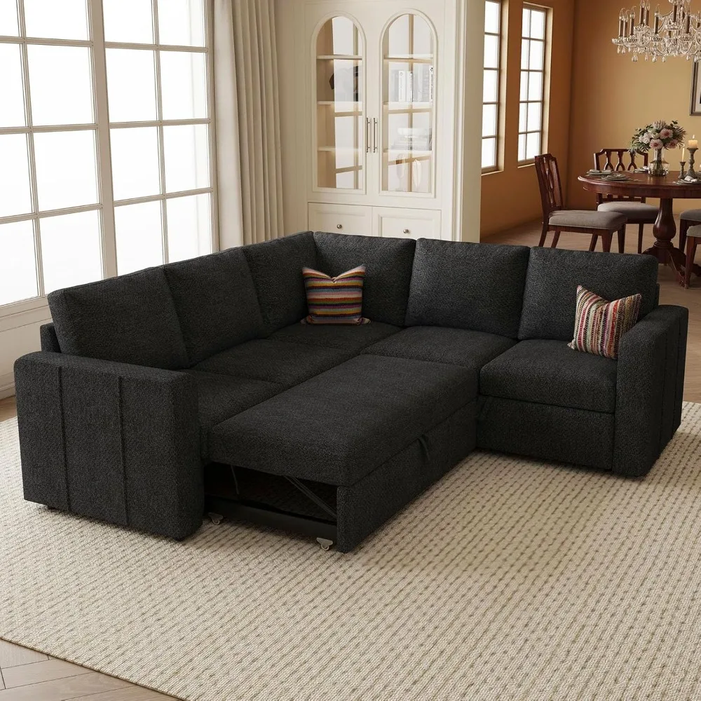 Modular Sectional Sleeper Sofa with Pull Out Couch, L Shaped Sleeper Pull Out Bed