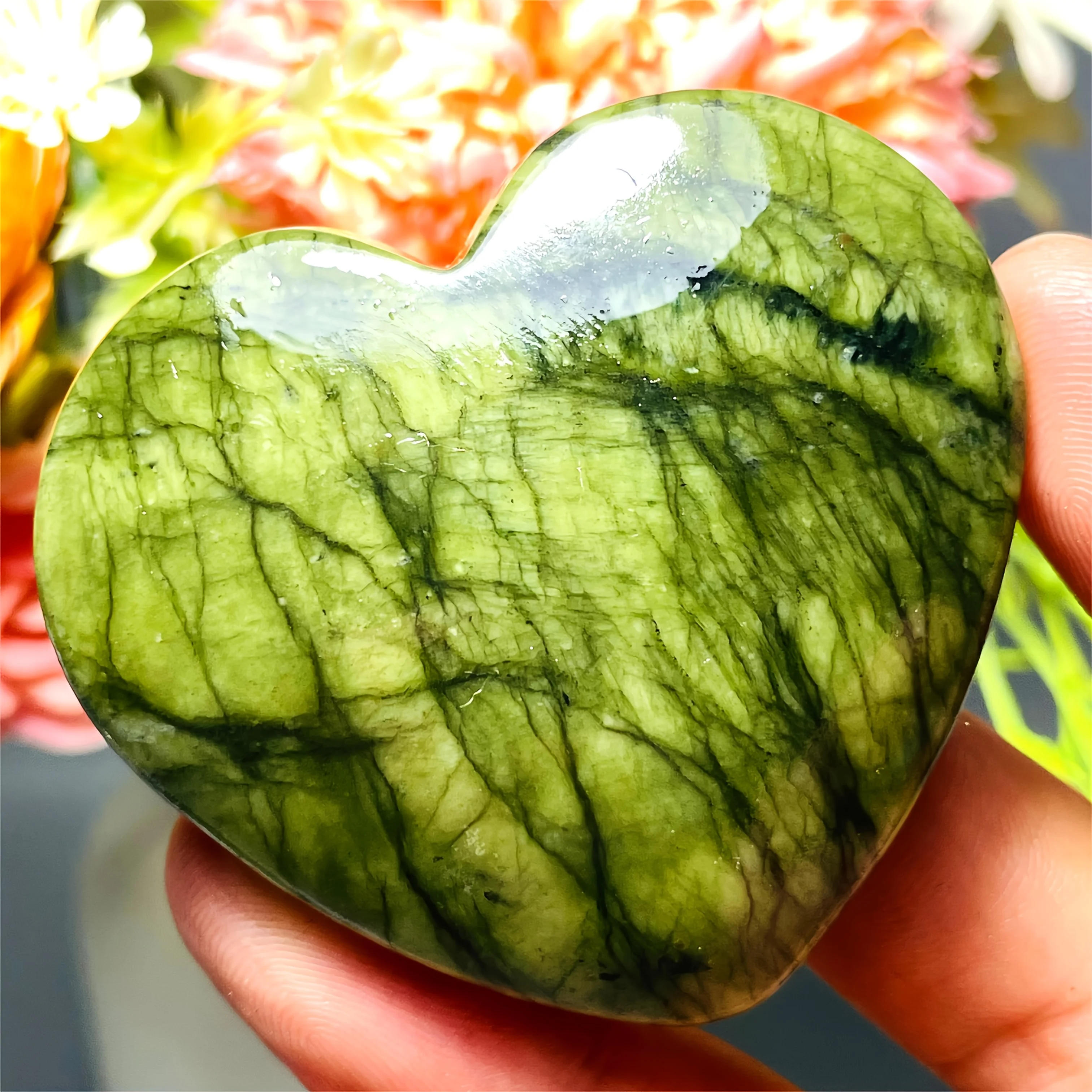 1pc Serpentine Natural Stone Crystal Heart, Crystal with Stripe, Home/Office Decor, Gift for Father'S Day, Crystal Heart Carving