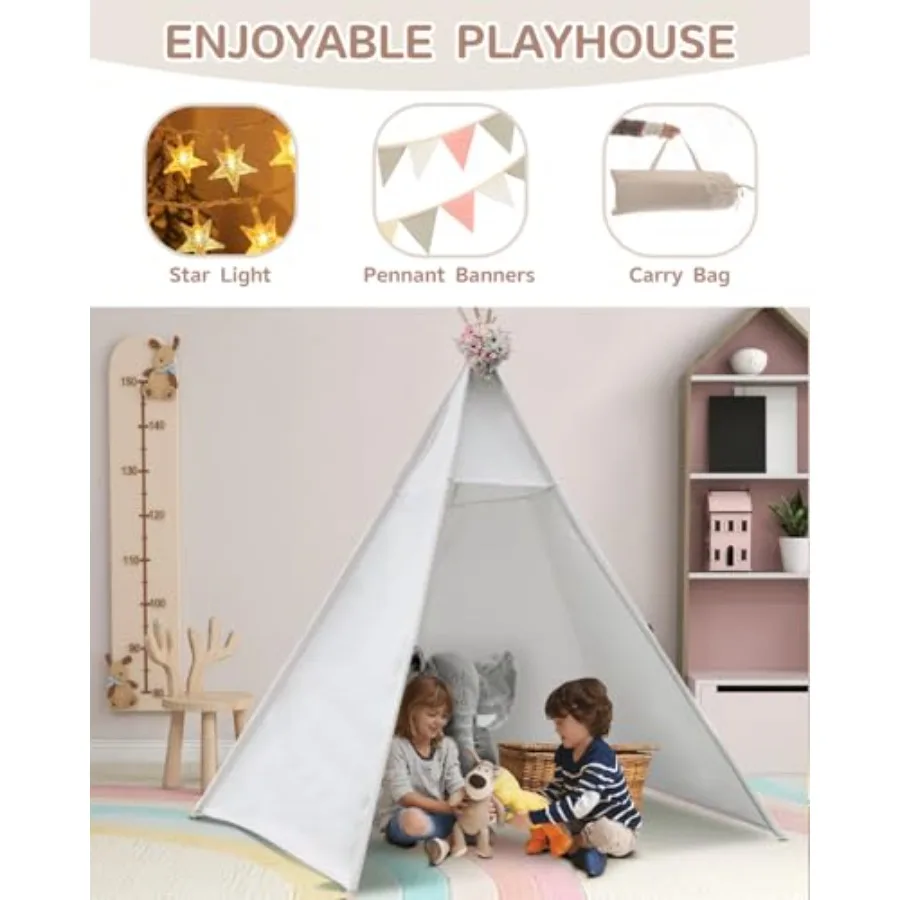 86 "H plus grand tipi jouer énorme pliable intérieur avec lumière étoilée grande toile extérieure pour adultes 5 côtés large avant ouvert avec