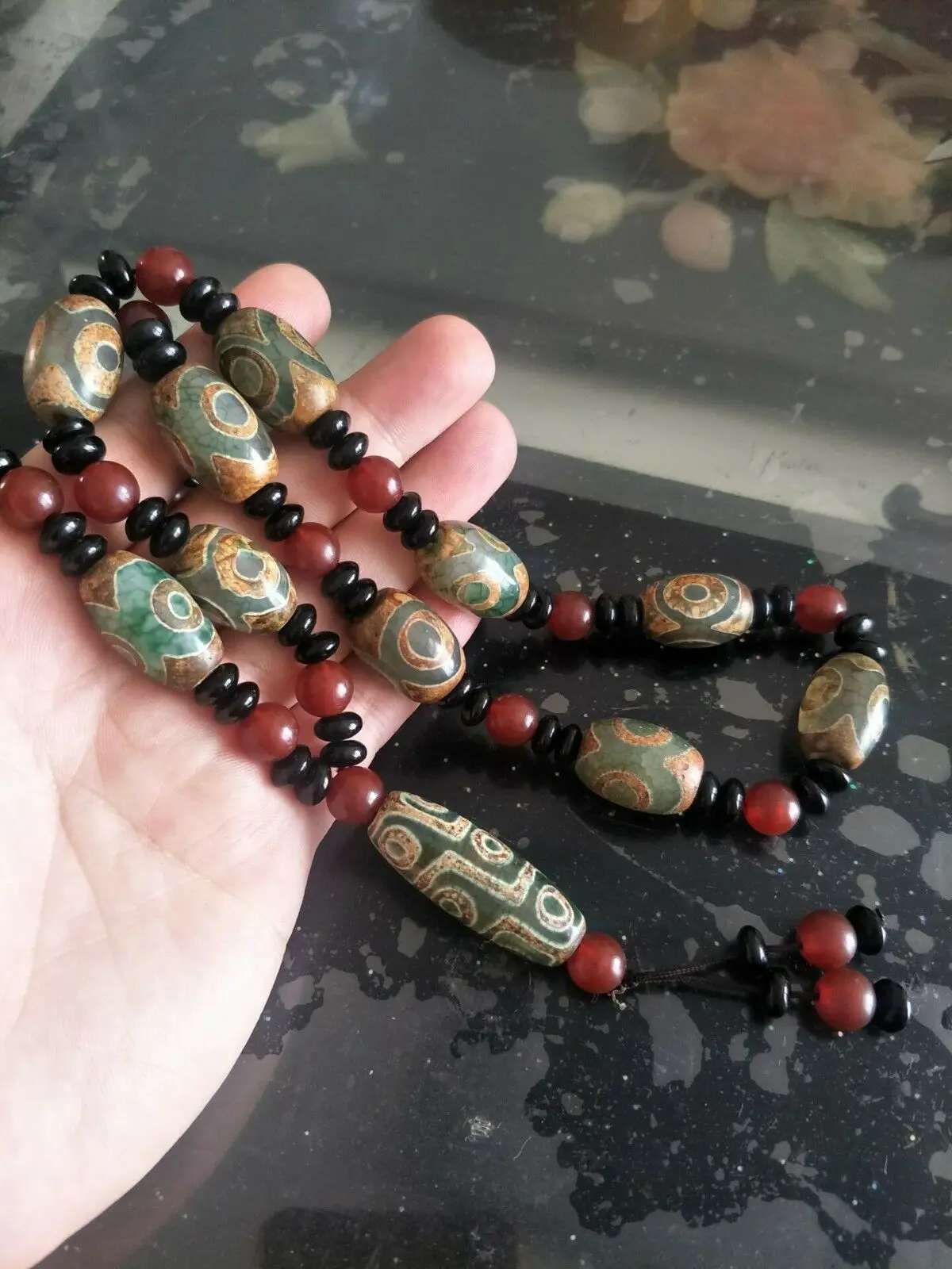 tibetan prayer worry 3 eyes dzi bead old agate Bao bottle necklace gzi tibet