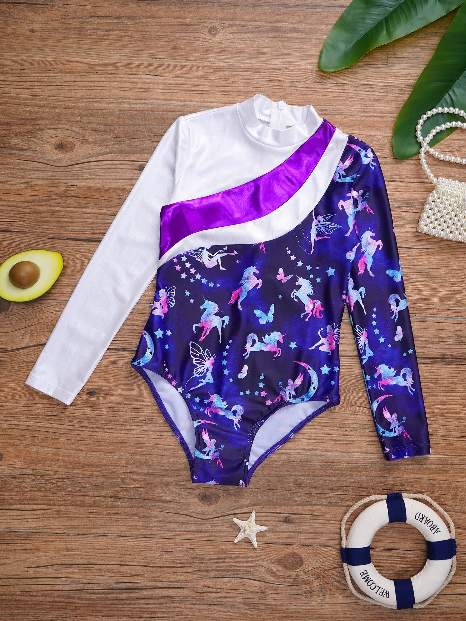 Bambini ragazze Cute Cartoon Print body manica lunga Color block tuta intera per ginnastica costumi da ballo spotwear