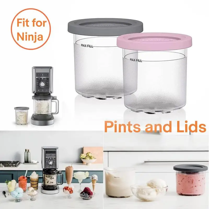 Leak-proof Ice Cream Containers 4 Pack Compatible With NC299AMZ & NC300s Series For Ninja Creamis Ice Cream Makers Reusable