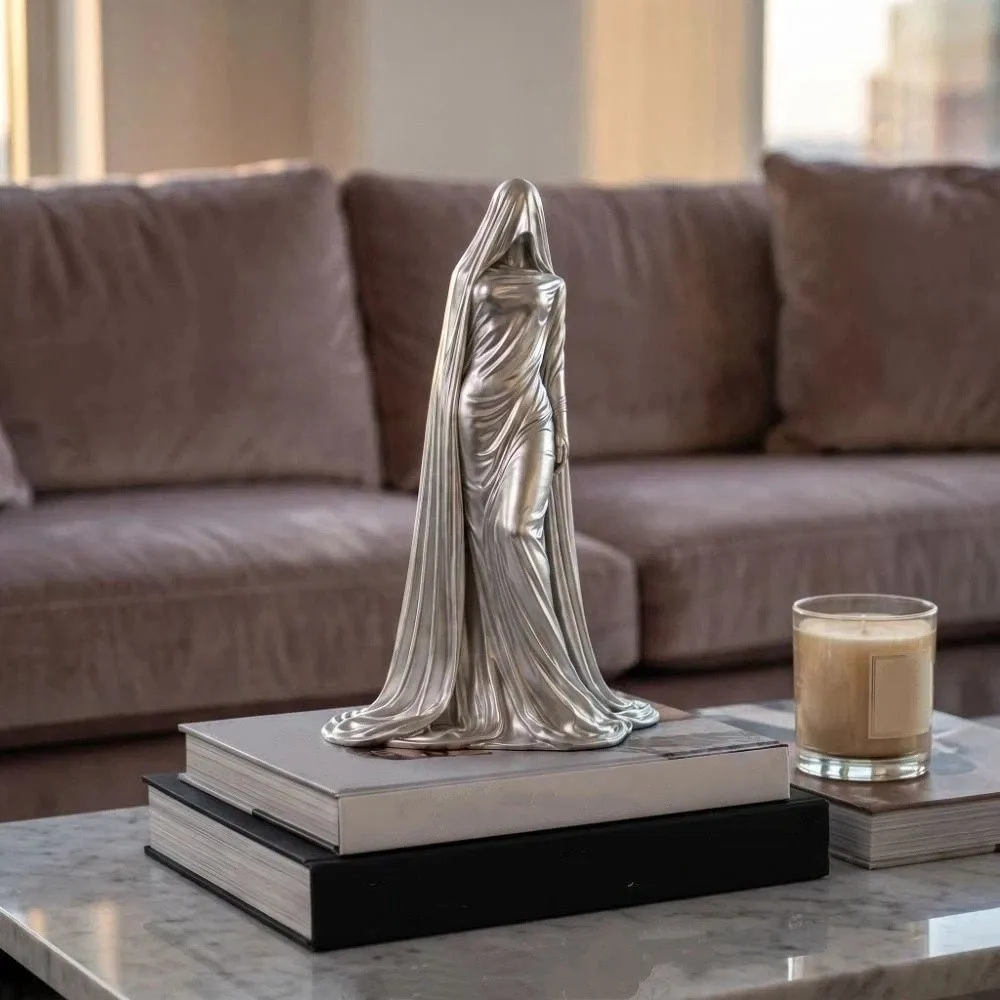 Elegant 3D Design Masked Lady Figurine Decoration Ghost Girl Goddess Sculpture Desktop Ornaments Cloak Woman Statue Halloween