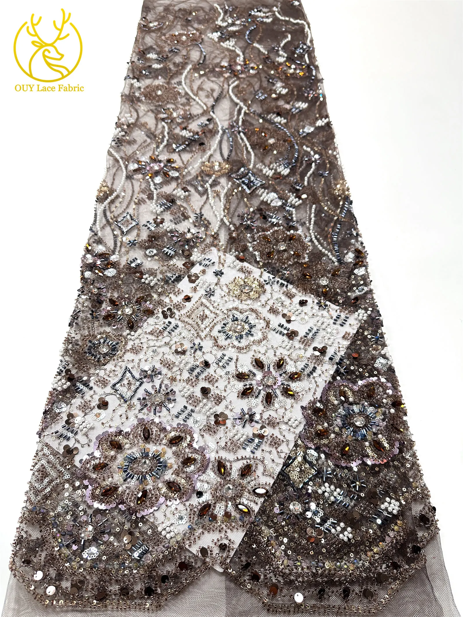 Grüner afrikanischer Stein-Perlen-Spitzenstoff 2026, hochwertiger nigerianischer französischer Tüll-Pailletten-Spitzenstoff, ideal für Brautparty-Dresse – Detail 24