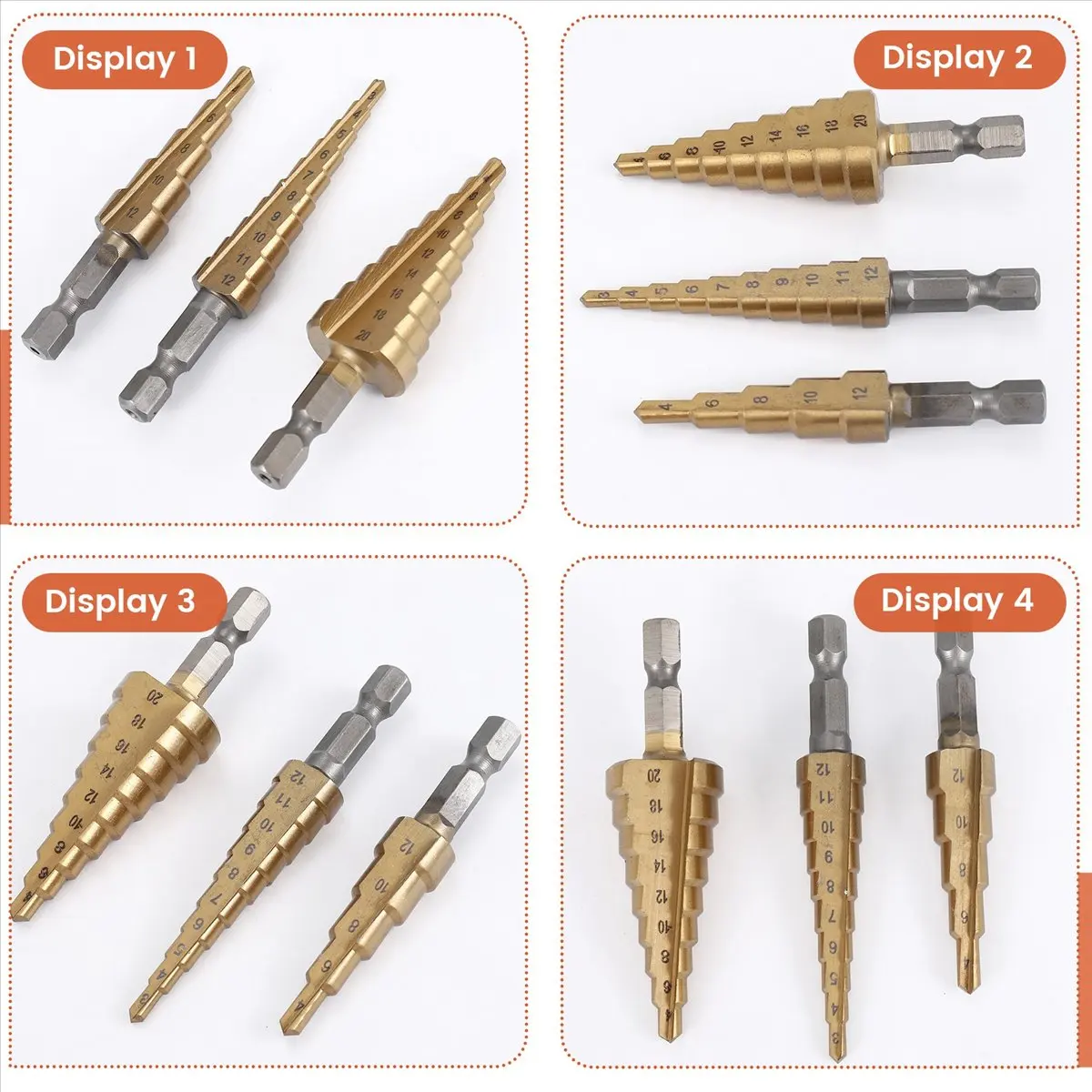 【STABLE QUALITY】Step Drill Bit 3Pcs Hss Step Drill Bit Set Cone Hole Cutter Taper Metric Nitriding Hex Core Drill Bits Gold
