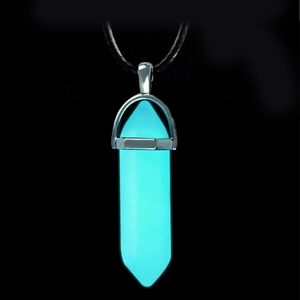 Luminous Hexagonal Column Pendant Couple Necklace Natural Stone Geometric Pendant Necklace Jewelry Gifts