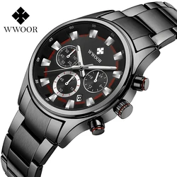 WWOOR Luxury Military Watch for Men Waterproof Luminous Date Chronograph Man Watch Sport Quartz Stainless Steel Men's Watches