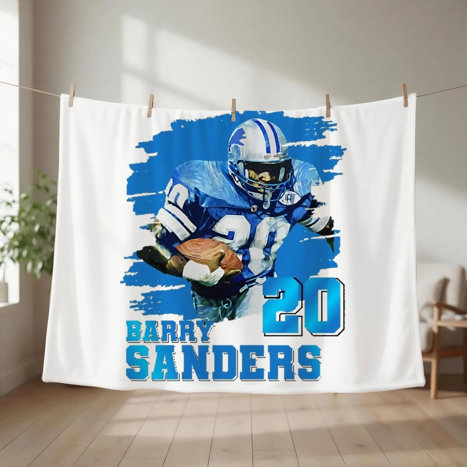 Barry sport Sanders Art Retro Football Throw Blanket couch cozy soft plush fuzzy picnic outdoor blanket