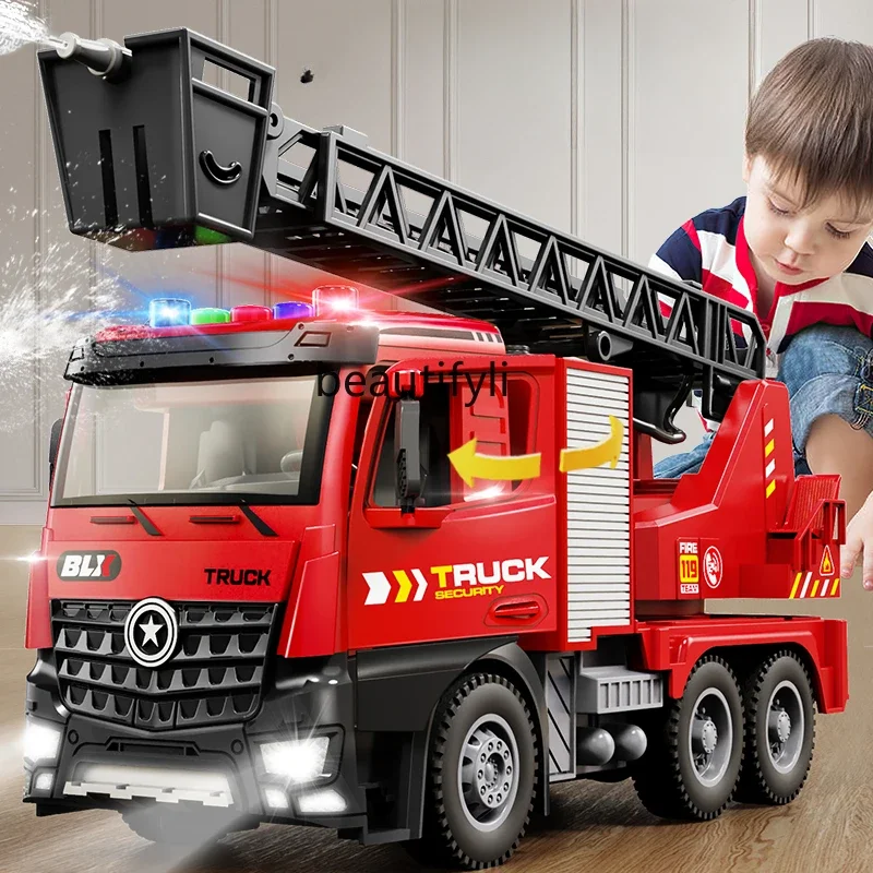 

Children's Alloy Fire Truck Toy Car Sprinkler Car Ladder Rescue Car Boy