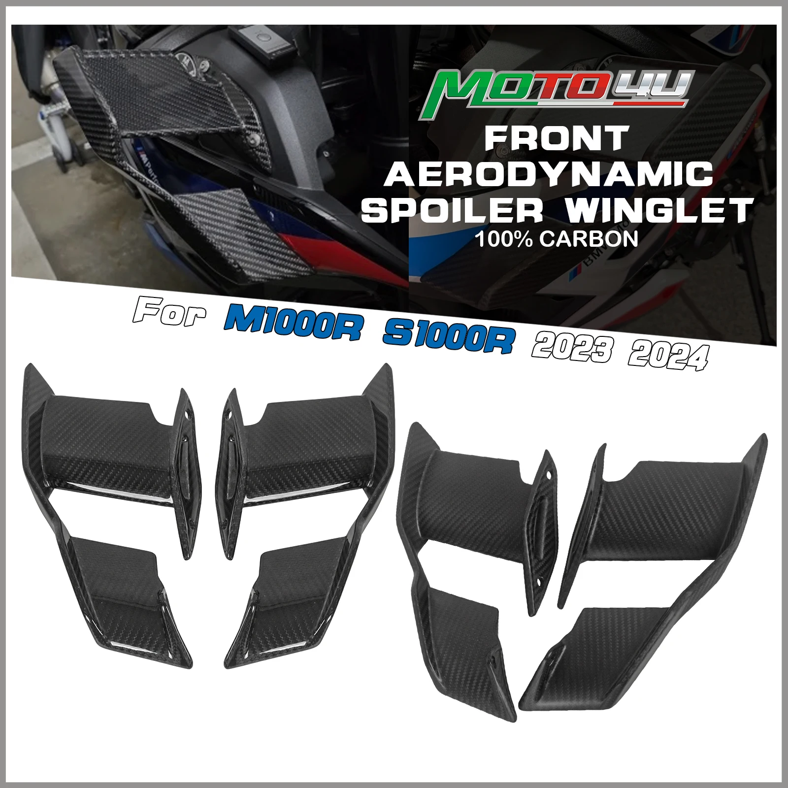 

For BMW S1000R 2023 2024 2025 M1000R 2023+ 100% Carbon Fiber Front Winglets Motorcycle ModificationFairing Fixed Wing Spoiler