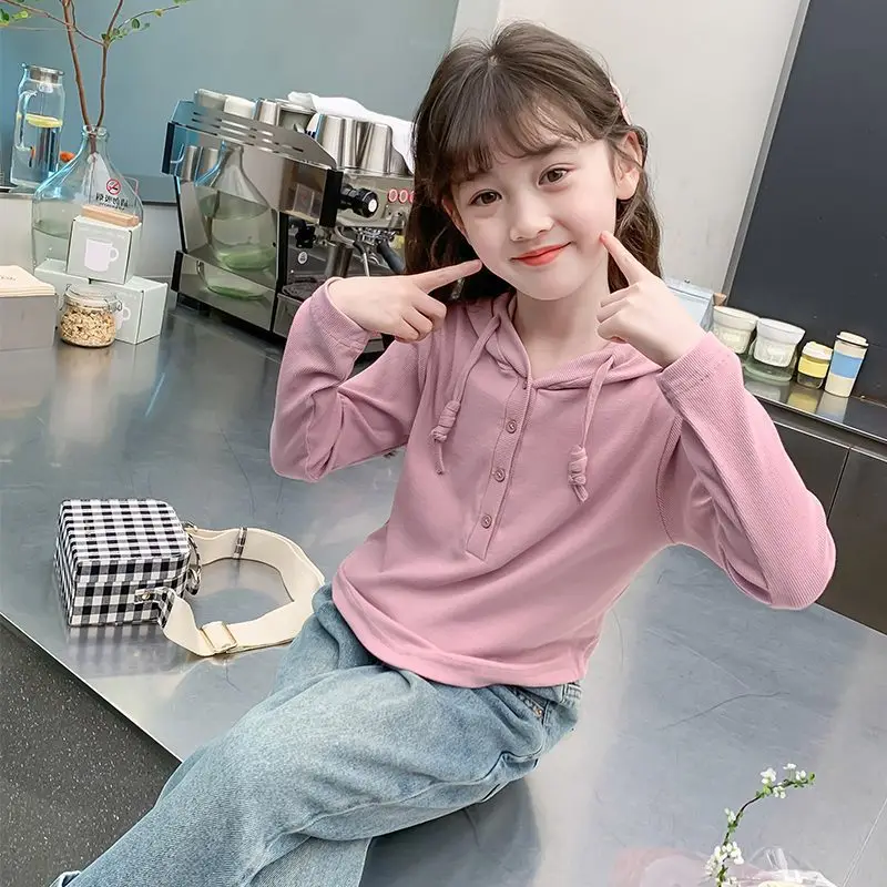 2026 Autumn Girls clothes Hooded solid Sweatshirt Baby t-shirt Dresses teenager Kid Princess 4 6 7 8 9 10 11 12 year