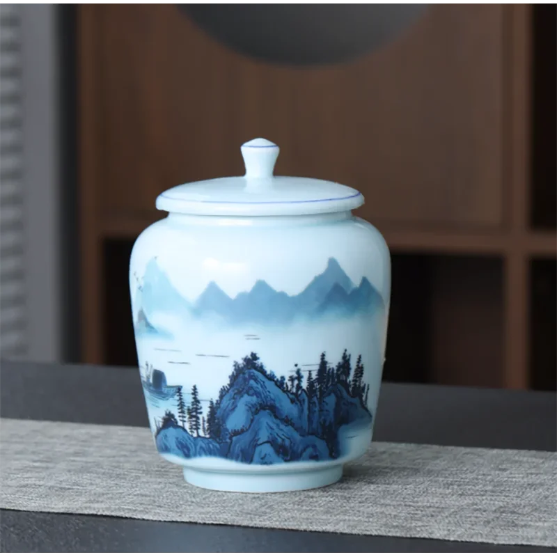 

Creative Ceramic Tea Caddy Landscape Flower Decoration Jar Multifunctional Sealed Coffee Beans Nut Medicinal Herb Storage Box