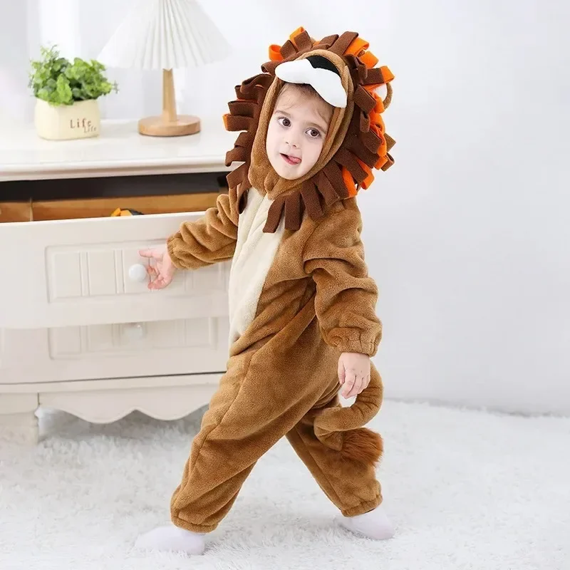 Halloween Cute Lion Cartoon Baby Romper Flannel Pajama Toddler Infant Clothes Overal Jumpsuit Baby Boy Girls Animal Costumes