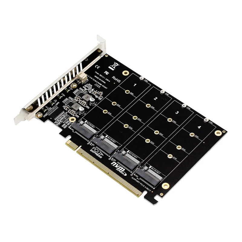 PH44 NVMe 4-Disk Array Card PCI-E Raid Card Signal Splitting Expansion NVMe Raid PCIe 4.0 3.0 X16 Split Cards Support M.2 SSD