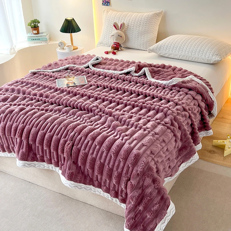 Stripped Blanket for Bed Thermal King Size Sherpa Fleece Throw  for Couch Sofa Bedroom Soft Warm