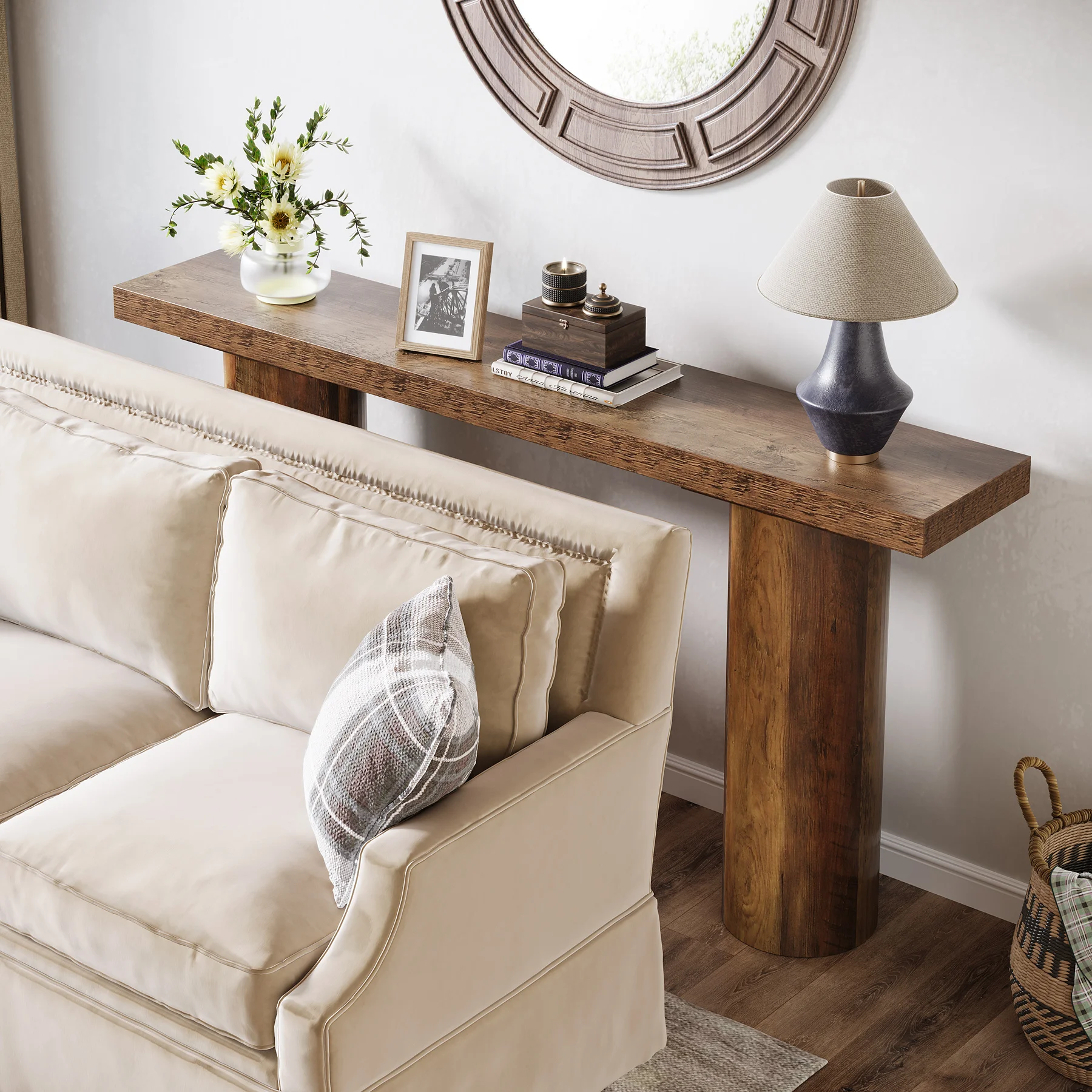 Tribesigns 63" Long Bar Table, Rectangle Kitchen Counter Height Table with Pillar Legs, Narrow Bar Height Pub Table Behind Couch