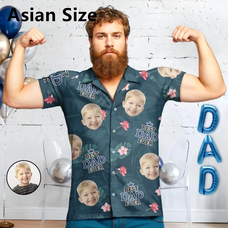 

Custom Baby Face Best Dad Ever Hawaiian Shirts Personalization Short Sleeve 3D Printed Blouse Gift Party Casual Father Shirt