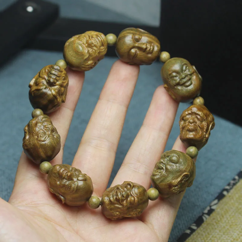 Green Sandalwood Eighteen Arhats Buddha Beads Bracelet 23mm 20mm Sandalwood Bracelet for Men Women Literary Play Gifts