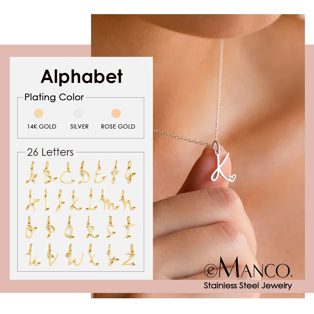 eManco الفولاذ المقاوم للصدأ DIY رسالة على شكل قلب غير النظامية قلادة مطلية بالذهب المرأة قلادة الأزياء والمجوهرات هدية #1