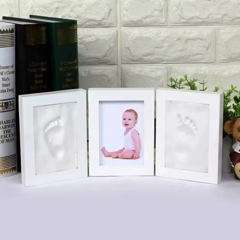 Baby Hand & Foot Print Hands Feet Mold Maker Bebe Baby Photo Frame With Cover Fingerprint Mud Set Baby Growth Memorial Gift