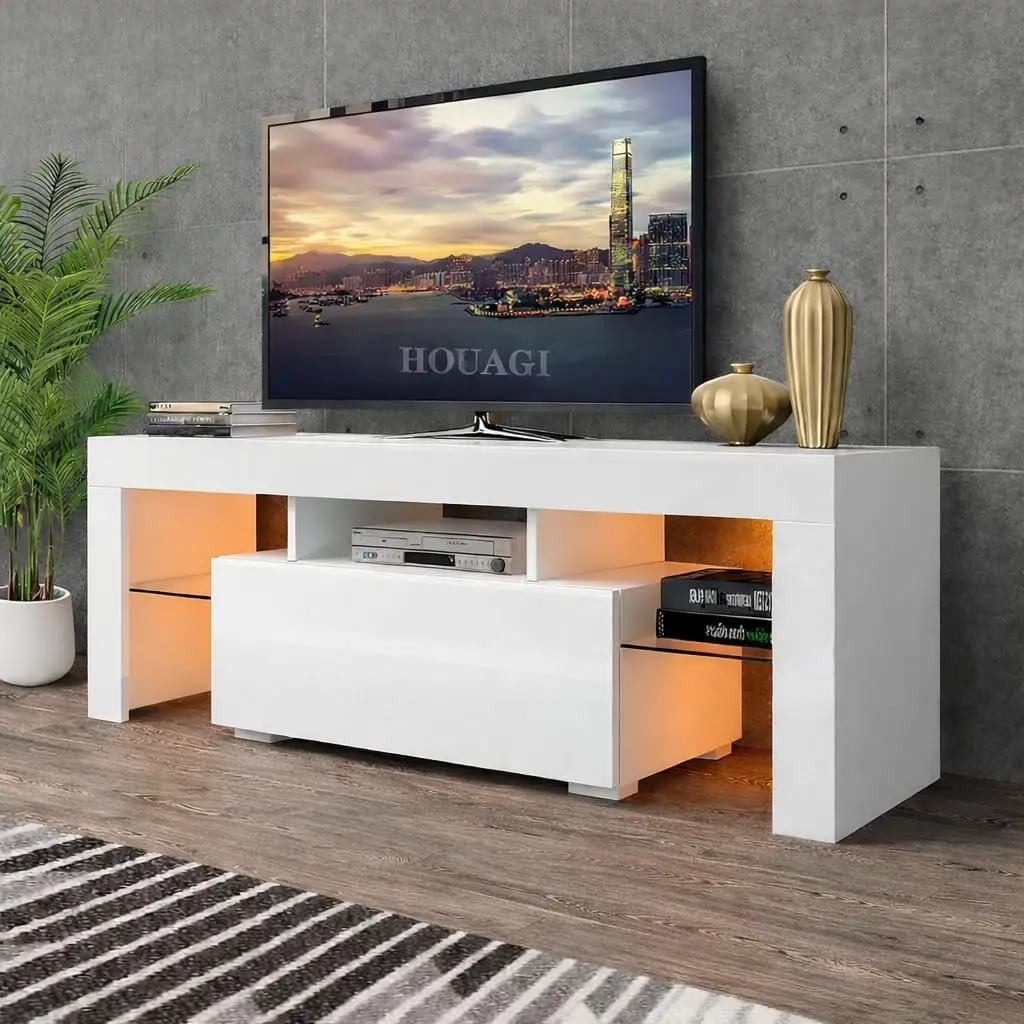 

Подставка для LED-телевизоров 32–55 дюймов – современный развлекательный центр 51 дюйм с RGB-подсветкой, стеклянными полками и большим пространством для хранения, на заказ