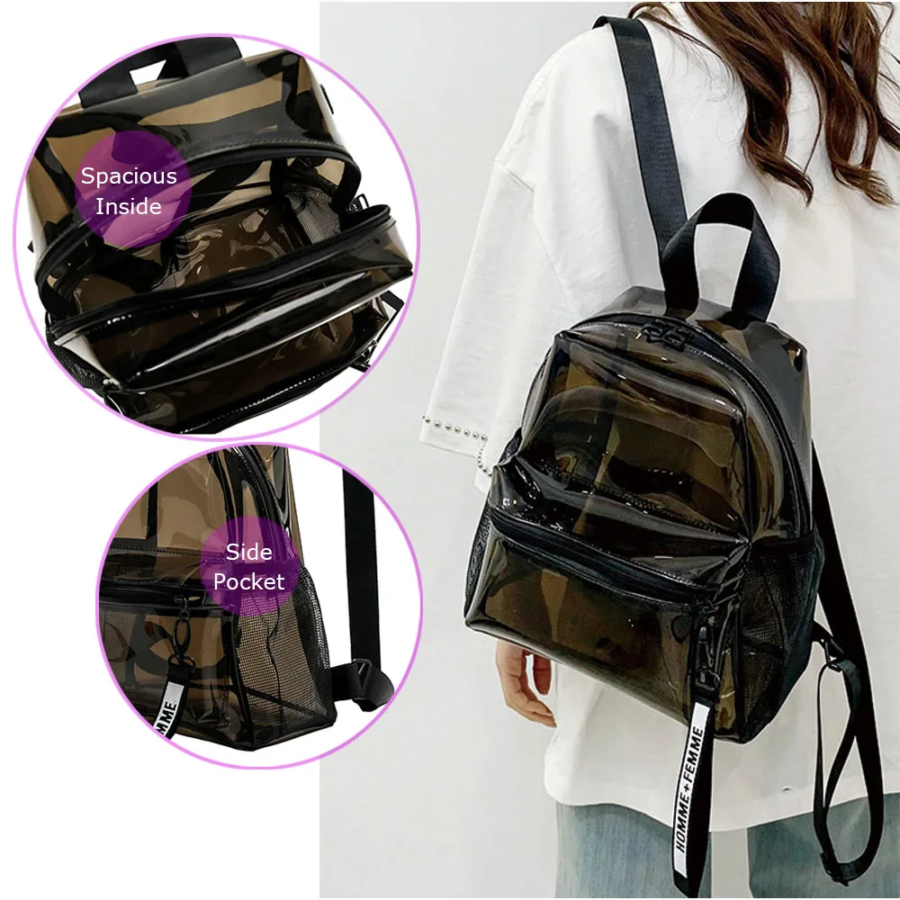 Waterproof See-Through Backpack Durable Small Daypack PVC Transparent Backpacks for Work & Sport Event