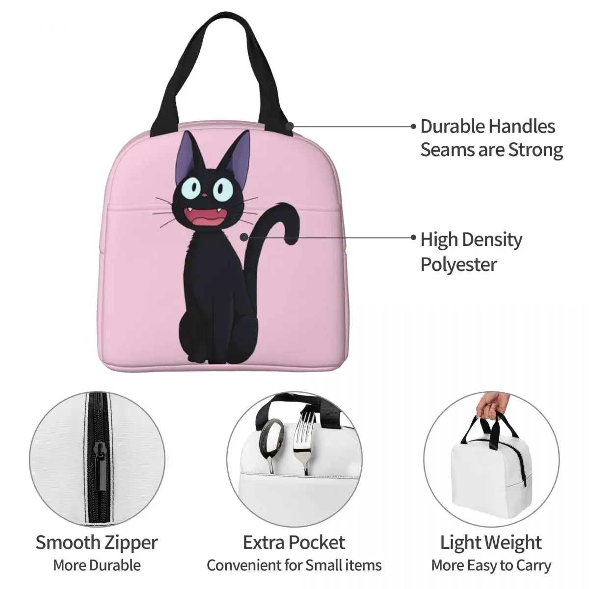 Kiki\'s Delivery Service Witch Jiji Cat Kawaii Insulated Lunch Bags Cooler Bag Lunch Container Tote Lunch Box Food Storage Bags