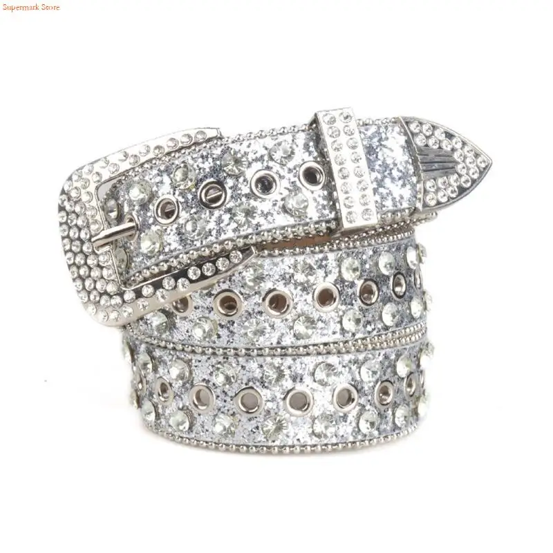Q5WE Multi-Color Waist Belt Western Full Diamond Belt Cowgirl Cowboy Belt